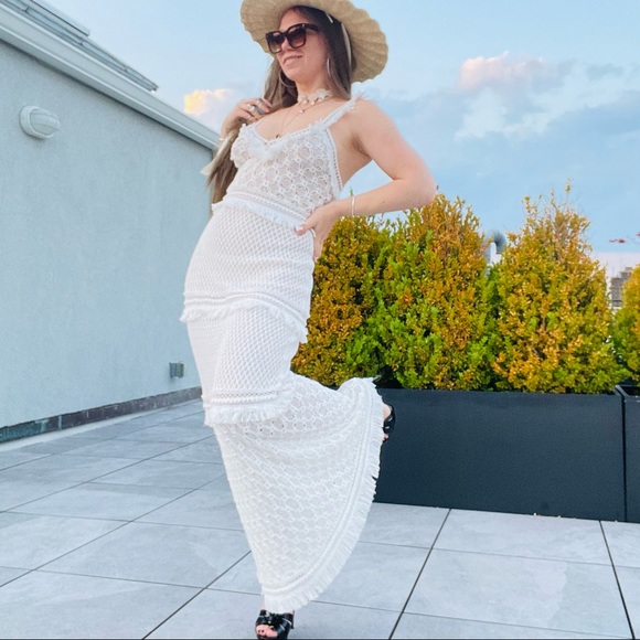 Alexis Maxi Eyelash Fringe TIERED Fishnet Mesh Dress - Picture 8 of 17